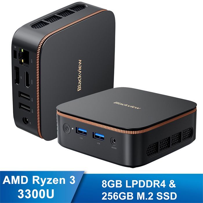 Mini PC Blackview MP20 AMD Ryzen 3 3300U 3.5GHz, 8 Go DDR4 RAM 256 Go M.2 SSD, Mini Ordinateur de Bureau Windows 11 Pro WiFi,BT