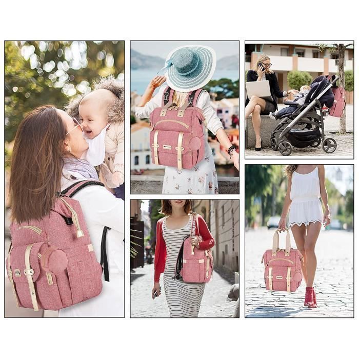 KENLUMO Sac à Dos à Langer avec Matelas à Langer pour Bébé – Grande Capacité Sac à Couches Multifonction Imperméable Sac de Voyage