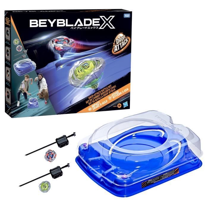 Beyblade X Set de combat Descente-choc avec arène Beystadium, 2 toupies et 2 lanceurs, dès 8 ans