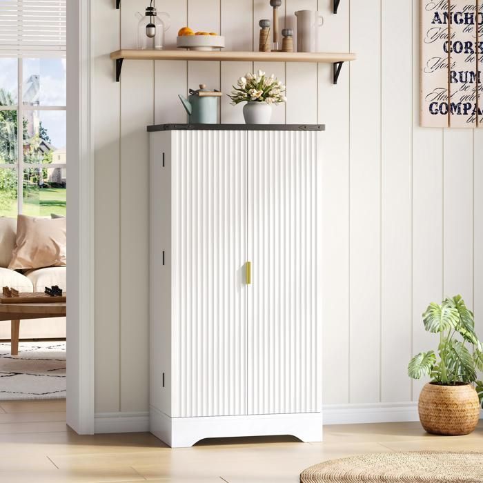 Meuble de cuisine 120 x 60,5 x 40 cm - Capteur LED et étagère à épices - Meuble à deux portes - Blanc