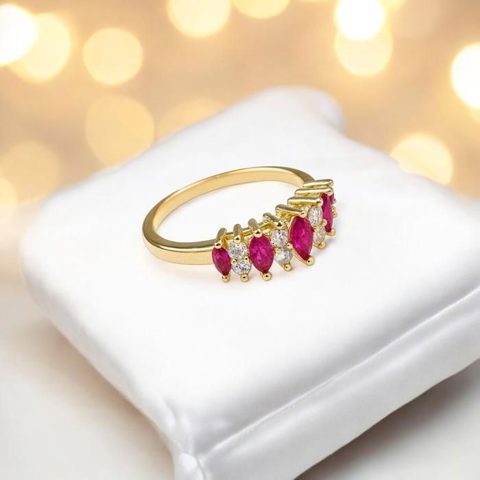 Anillo chapado en oro de 18 quilates para mujer – Piedras de circonita cúbica rosa y blanca, diseño femenino, elegante joya de regalo