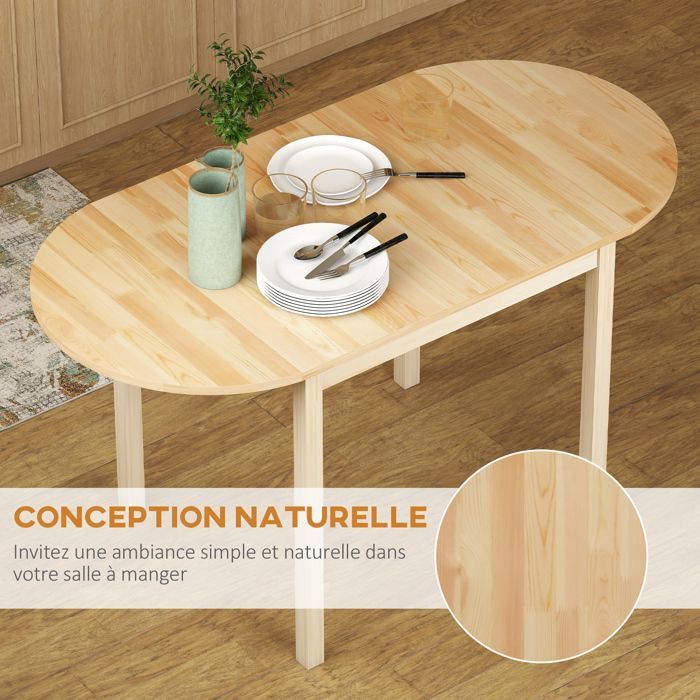 HOMCOM folding oval dining table in solid wood with 2 drop leaves, space-saving, 140L x 70W x 75H cm