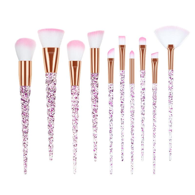 Ensemble de 10 pinceaux de maquillage avec manche fileté en cristal pour poudre, fond de teint et blush, pour estomper les cosmétiques et obtenir un maquillage de beauté parfait.