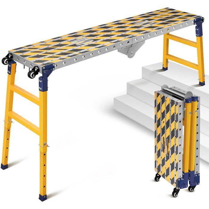 Établi Pliant, Table de Travail Pliable, Travail 160 x 36 cm, Hauteur Réglable 70-110 cm, Porteur 500 kg max, Portable,