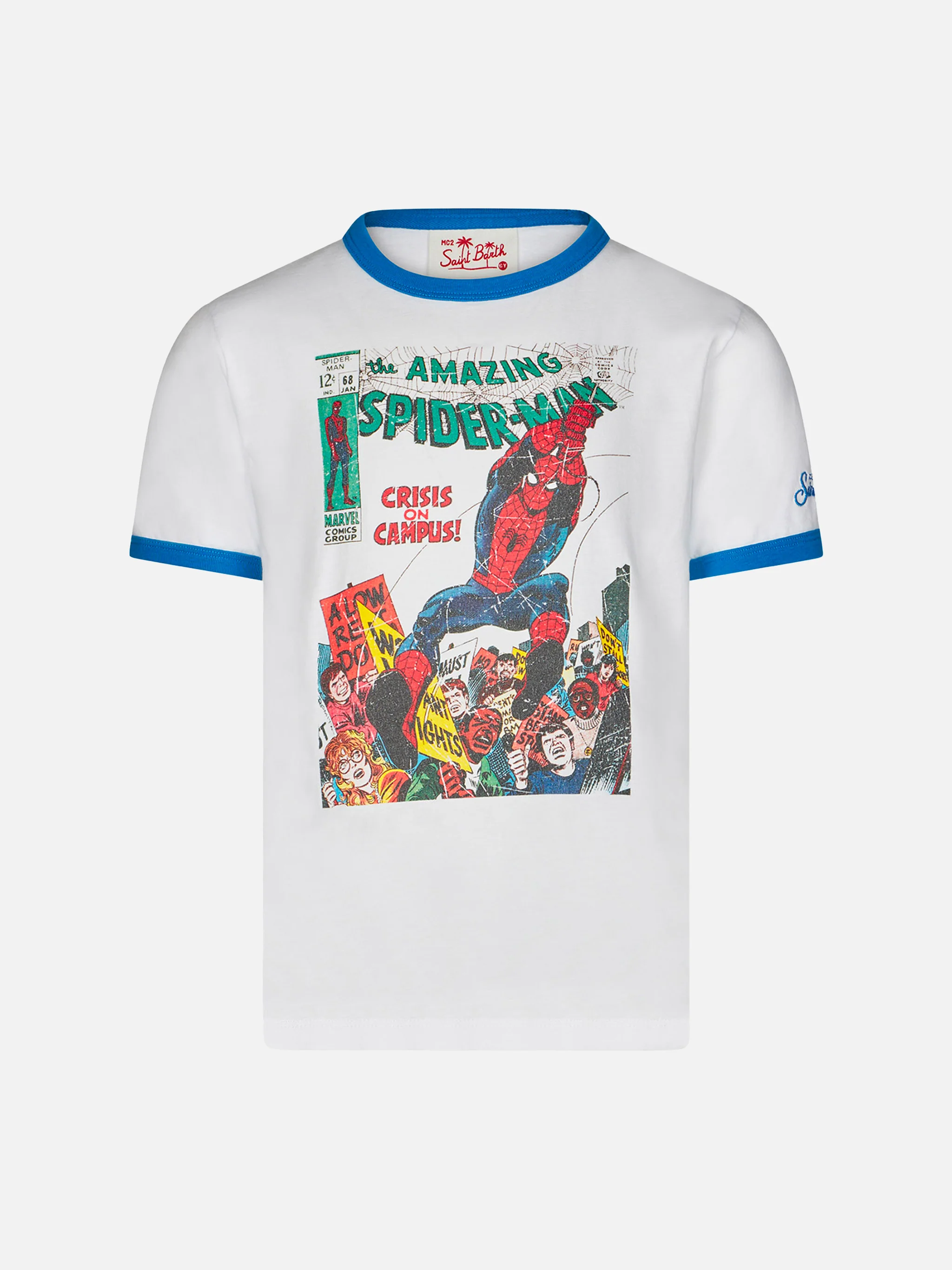 T-shirt da bambino in cotone bianco con stampa frontale Spiderman | ED