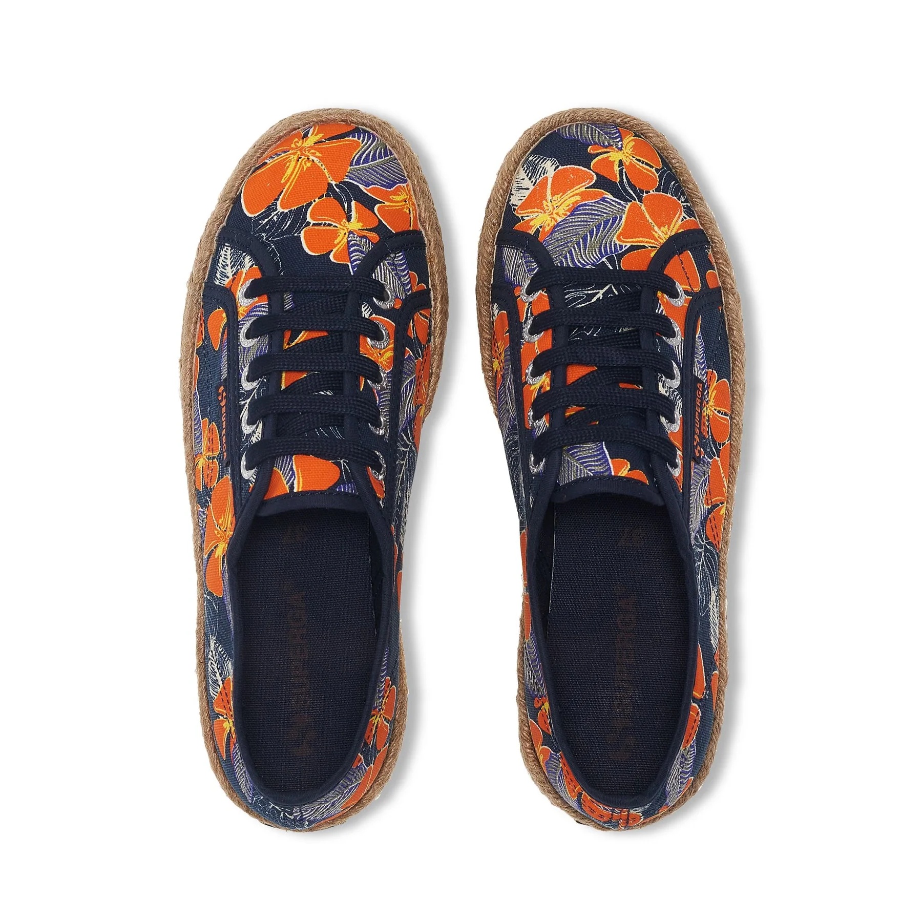 2730 ROPE HIBISCUS FLOWER PRINT-BLUE NAVY-ORANGE HIBISCUS