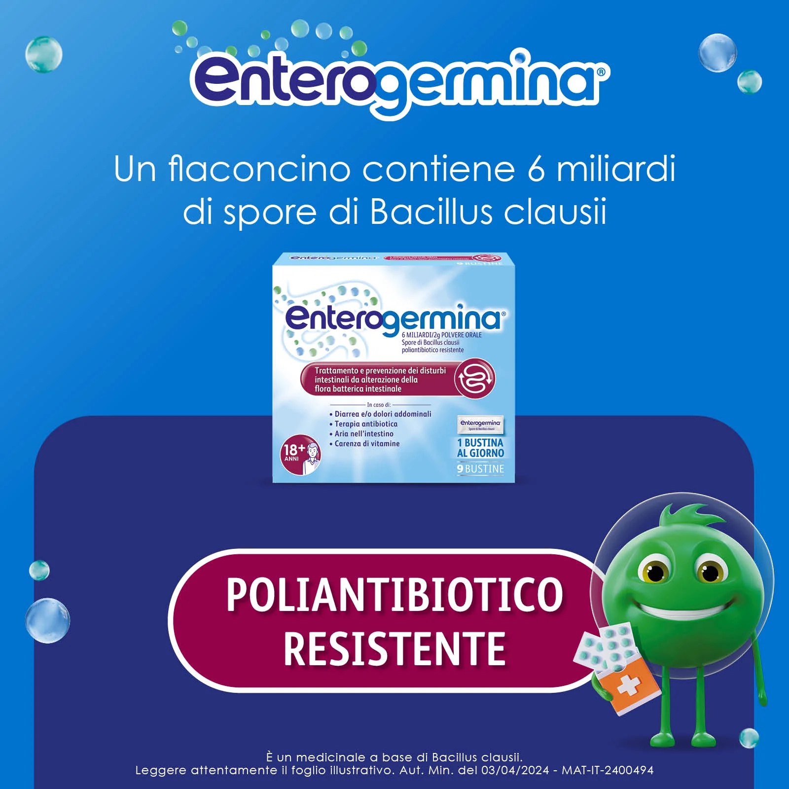 ENTEROGERMINA Enterogermina 6 milliards d'adultes 9 sachets pour favoriser l'équilibre de la flore intestinale