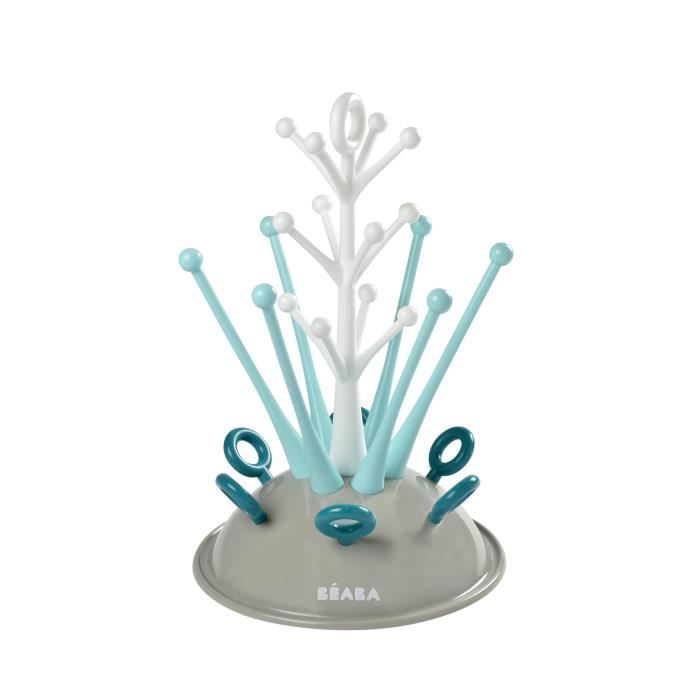 Scolabiberon a forma di albero BÉABA, grande capacità per 6 biberon e accessori, vassoio raccogli-acqua rimovibile, design intelligente, blu