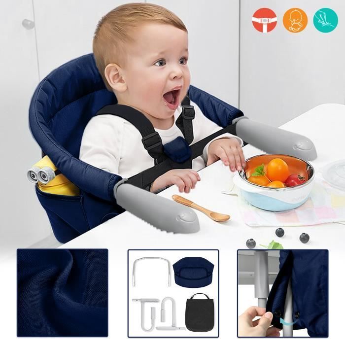 YRHOME Seggiolino da tavolo blu, pieghevole, per neonati, con borsa portaoggetti
