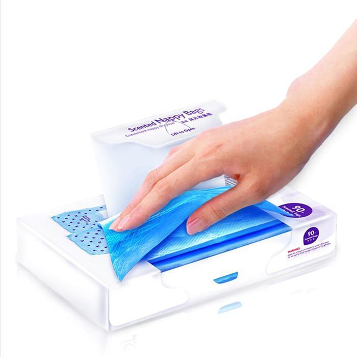 Sacos descartáveis para fraldas com alça de amarrar, sacos descartáveis para fraldas de bebê, sacos para dejetos de animais de estimação, 90 unidades