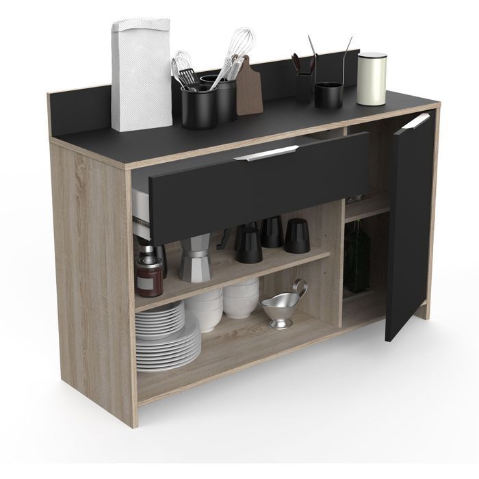 Kitchen sideboard - Raw oak and black finish - Contemporary - 1 door - MIKE - W 123 cm