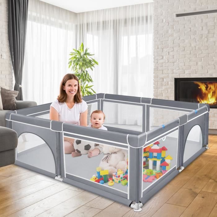 Parc pour bébé - XMTECH - 200 x 180 x 68 cm - Grille de protection - Base antidérapante