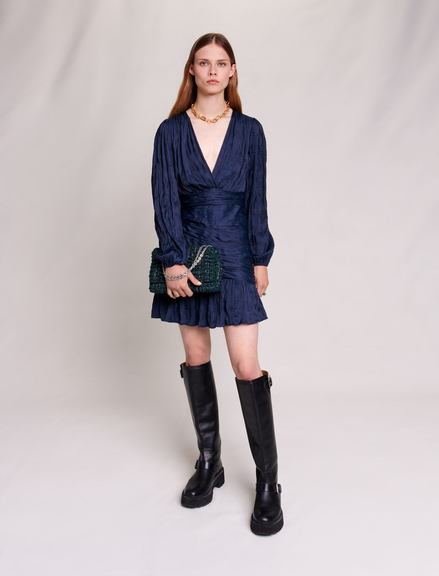 Rochie scurtă drapată - Bleumarin