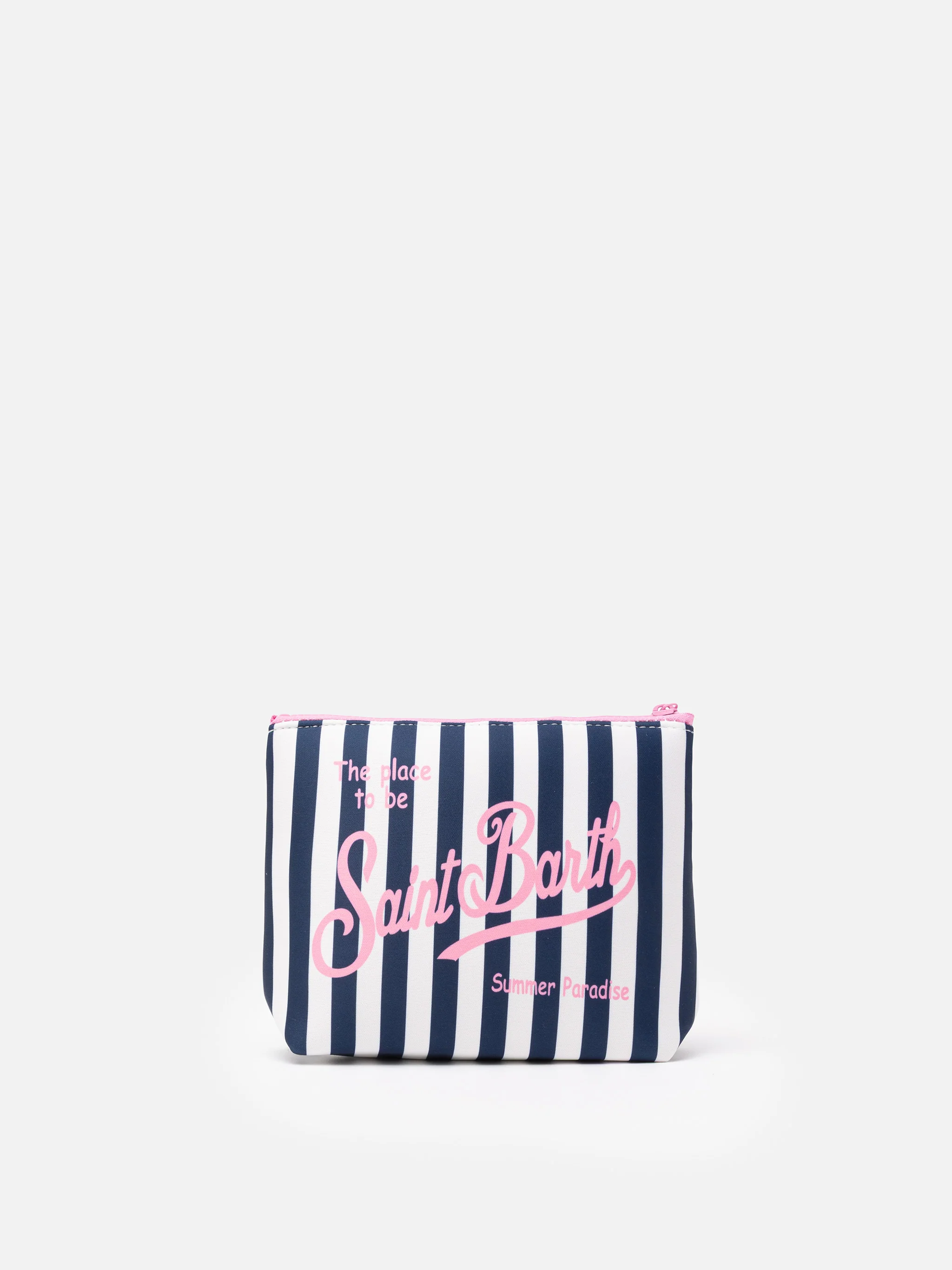 Bolso de mano de neopreno con línea A y estampado de rayas.