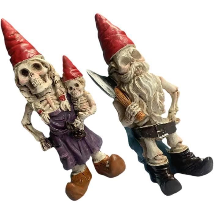 2 Pièces Statues D'Extérieur Décorations De Gâteaux Nains De Jardin en Plein Air Petit GNOME Squelette Décor Figure
