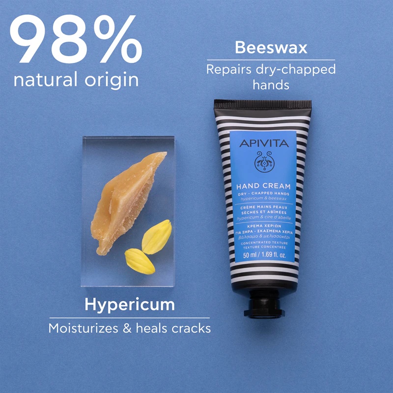 „Apivita Hand Care“ rankų kremas sausoms ir suskirdusioms rankoms. Intensyviai drėkinamasis rankų kremas.