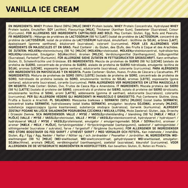 Proteine del siero di latte in polvere al gusto di gelato alla vaniglia Optimum Nutrition