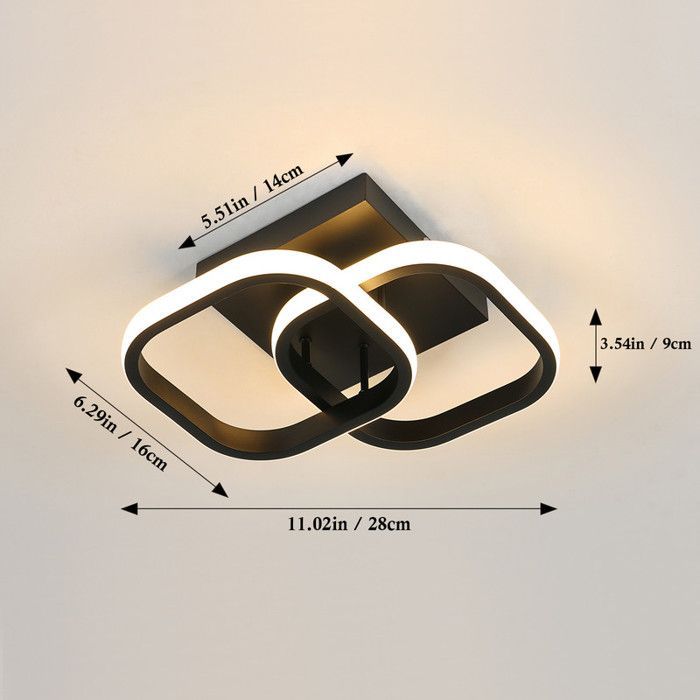 DORLINK Moderne 18W Vierkante LED Plafondlamp - Minimalistisch Zwart Design - Driekleurig Licht 3000K/4000K/6500K - Voor Woonkamer/Slaapkamer