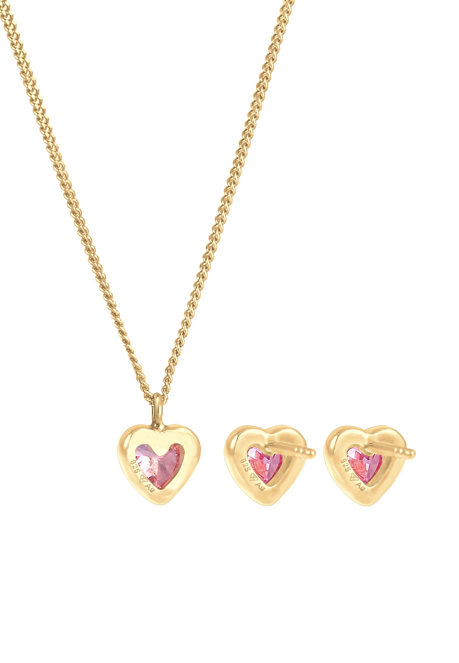 Elli Enfants Cœur Pendentif set Clous d'oreilles avec Zircon rose en Argent Sterling 925