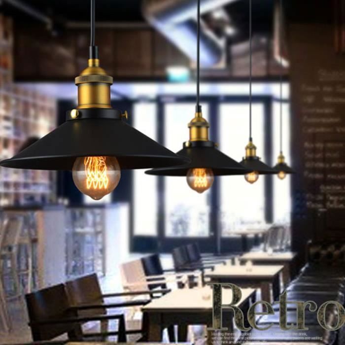 Suspension Luminaire Industrielle Vintage Lustre UNI - Noir - WOTTES - 2 ampoules - 40W - E27