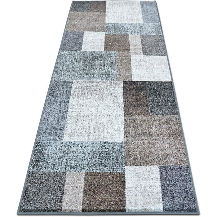 Alfombra de pasillo Lucano, estampado de cuadrícula predominantemente beige, 80 x 500 cm