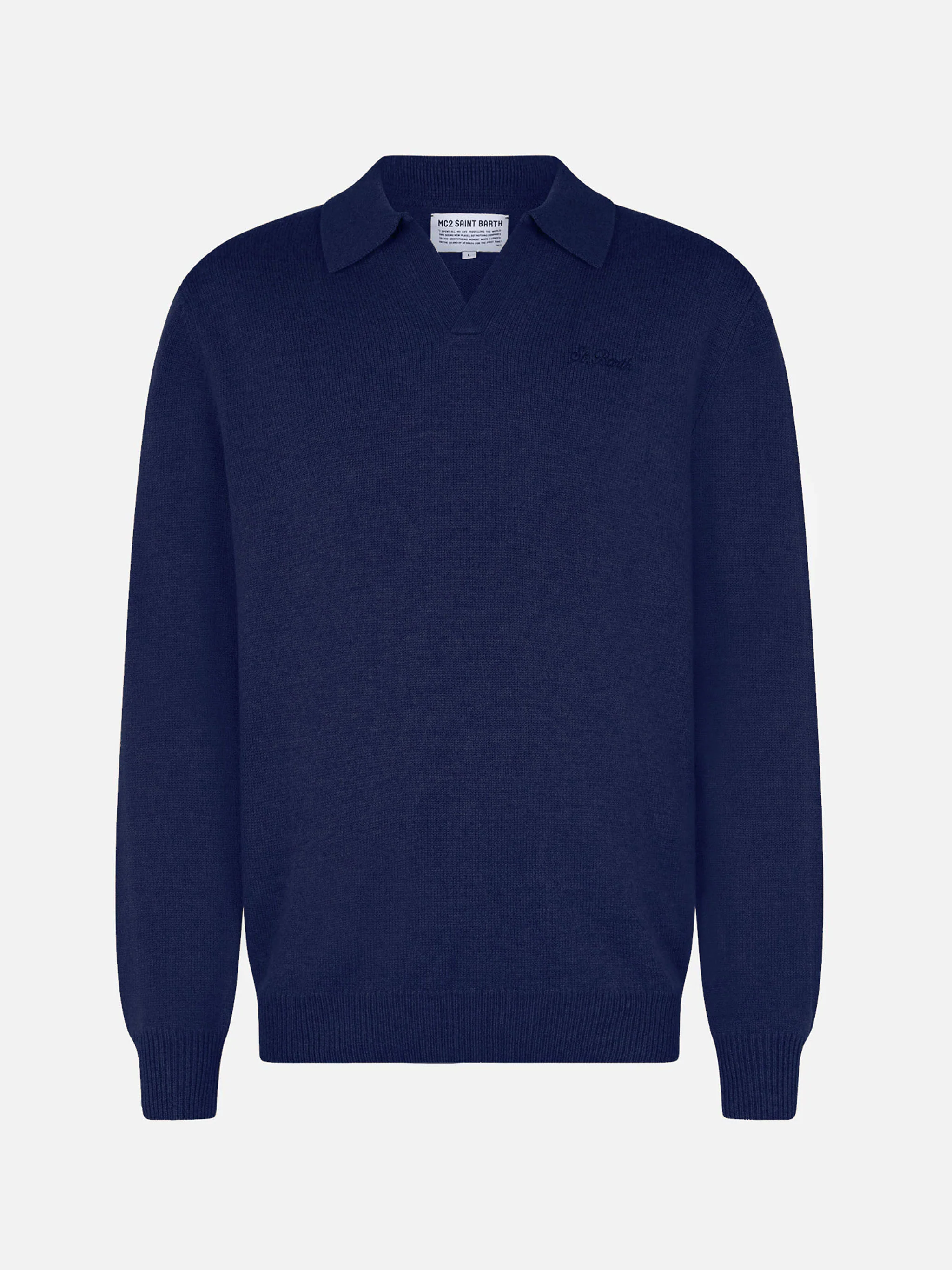 Covent marineblauwe poloshirt van puur kasjmier