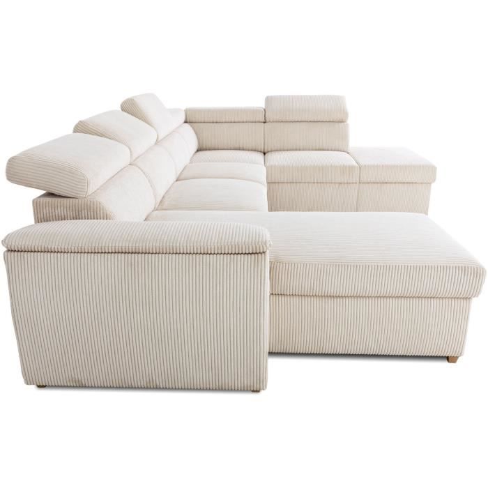DAYTONA 5-6 seater panoramic corner sofa bed - Beige corduroy - With storage - W 326 x H 94 x D 216 cm