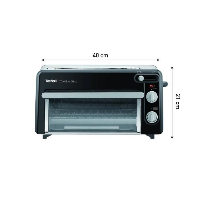 Tefal 2-in-1 Mini Toaster Oven, 6 Thermostat Settings, Long Slot, Mini Oven 210°, TL600830