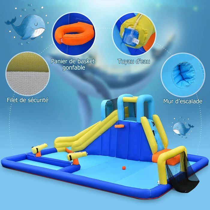 GIANTEX Château Gonflable Foot avec Toboggan et Pistolet à Eau,Aire de Jeux Aquatique avec Divertissements Multiples