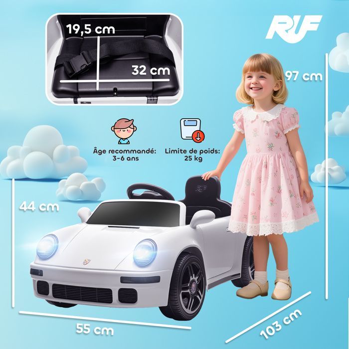 Children's Electric Car - AIYAPLAY - 2.4G Remote Control, Headlights, Music, Horn - PP and Metal - 103 x 55 x 44 cm - White