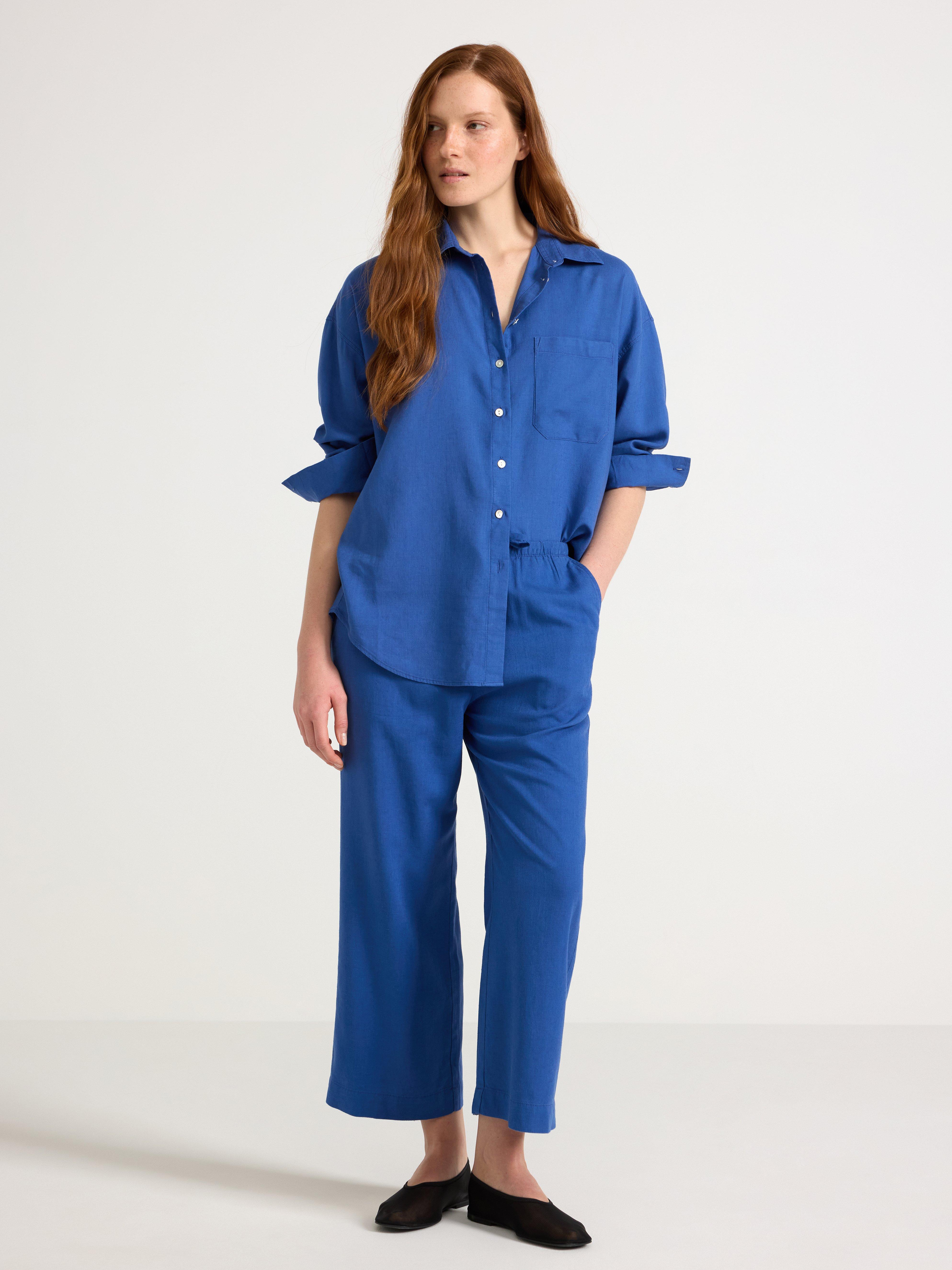 Camisa de linho misto azul