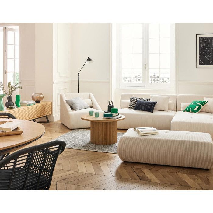 Onyx - canapé modulable d'angle droit - 5 places - en velours côtelé - Beige
