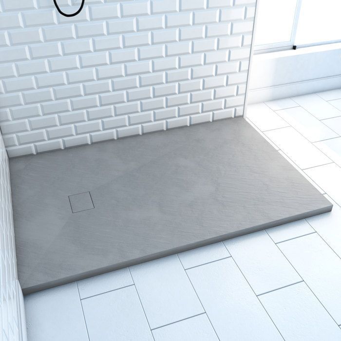 Plato de ducha de resina con efecto piedra - AURLANE - Piedra - Gris - 80 x 120 cm - Pendiente de diamante - 40 mm de espesor