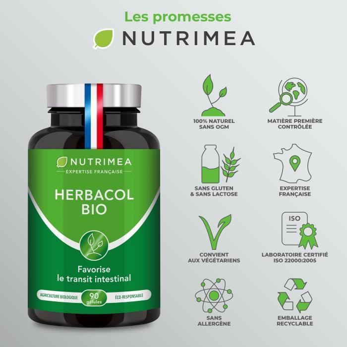 Herbacol BIO - Complément Alimentaire Nettoie et Purifie le Colon - Detox Non Agressif - Confort Digestif • 90 Gélules - Nutrimea