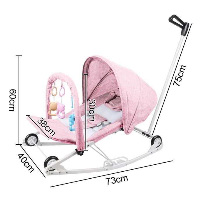 Hamaca para bebé 3 en 1 - MIPAN - Hamaca para bebés de 0 a 30 kg - Con juguetes + mosquitera + silla de paseo y ruedas - Rosa