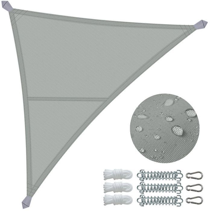 Vela de sombra triangular impermeable de poliéster VOUNOT® con kit de montaje, 3x3x3 m, color gris.