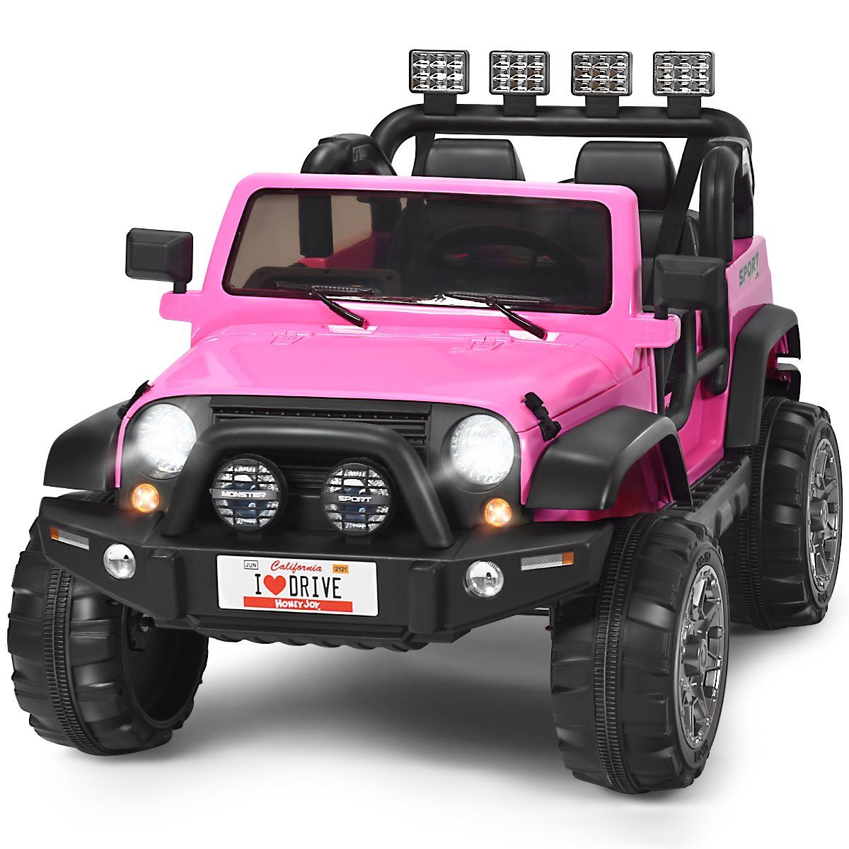 Elektrische Jeep met 2 zitplaatsen en 3 versnellingen, roze