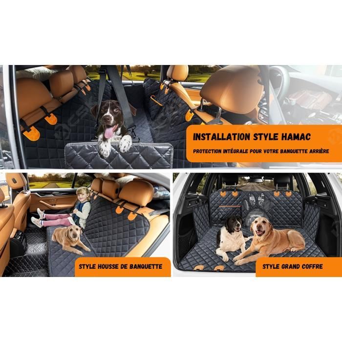 Funda para asiento de coche para perros BCSK® - Protección para el asiento trasero del coche para perros con red de sujeción - 147 x 137 cm