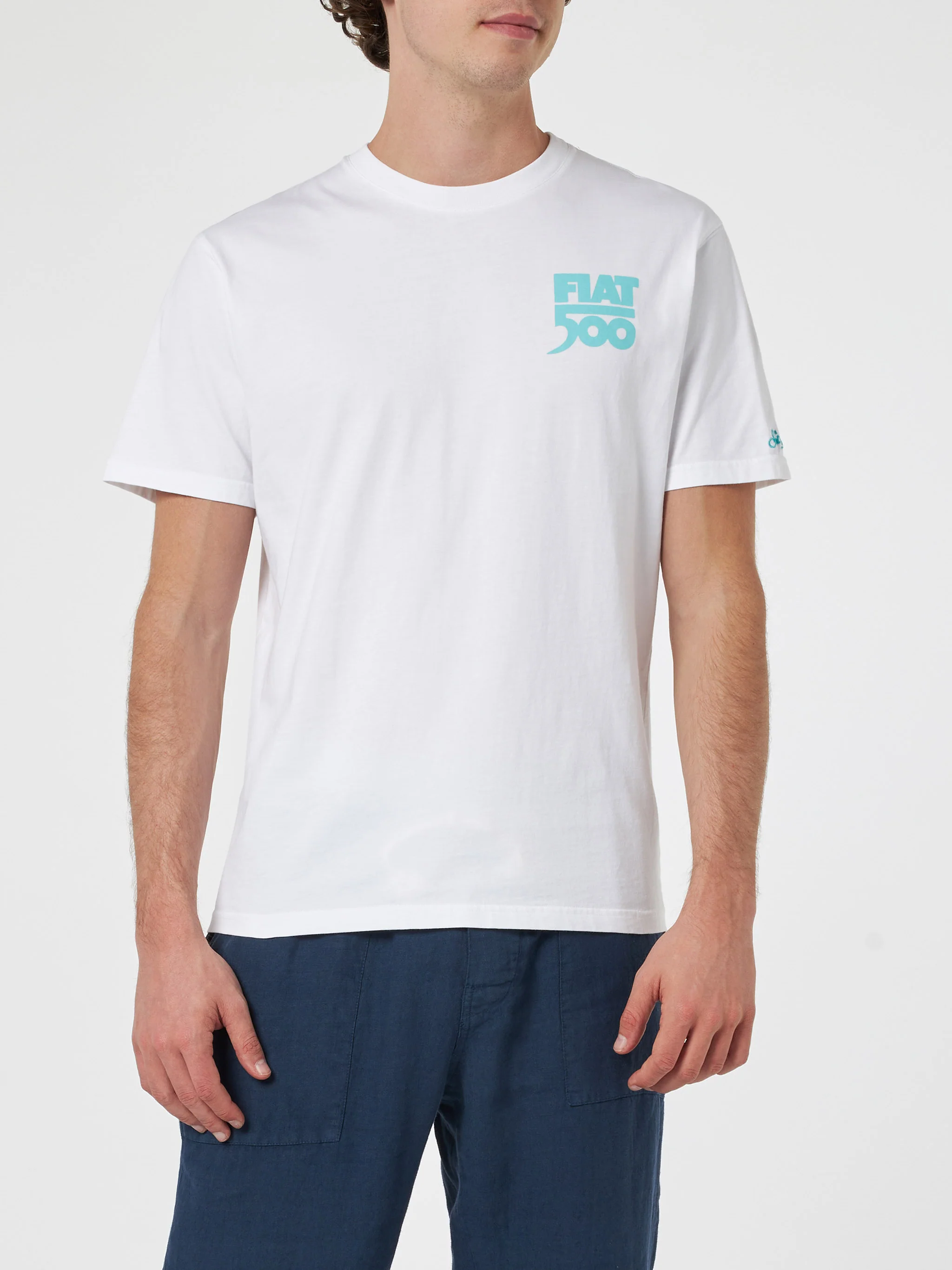 Heren katoenen T-shirt met Spiaggina-print op de voor- en achterkant.