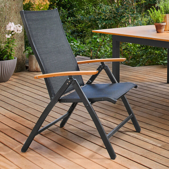 Aluminum folding armchair in wood look, set of 2