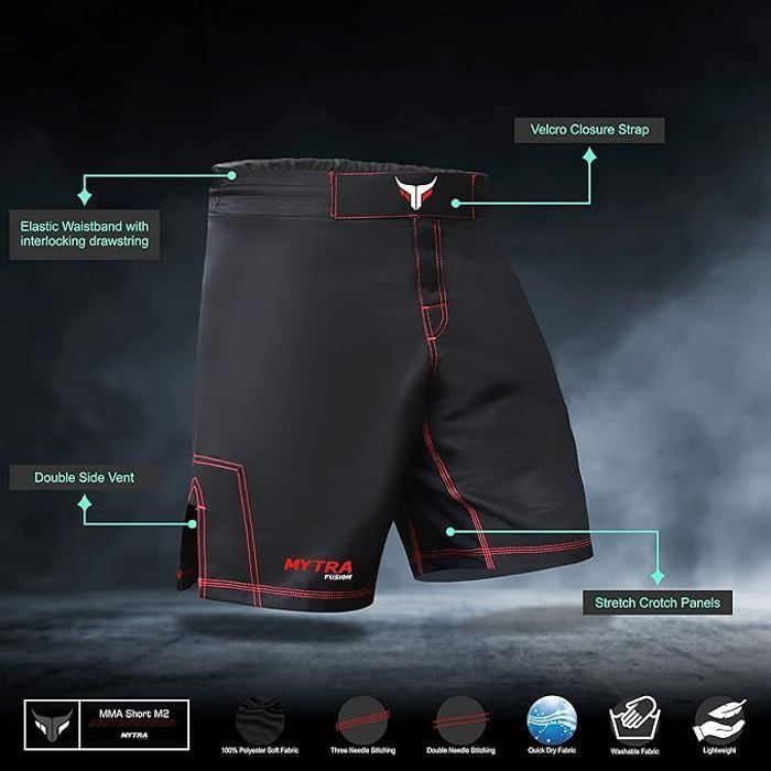 MMA-Shorts – Mytra Fusion – Thunder Storm – Schwarz – Hybrid-Polyester – Höchster Tragekomfort