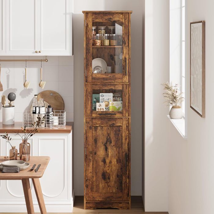 Columna de baño de 5 niveles con 2 puertas, armario de almacenamiento para baño, estante ajustable, dispositivo antivuelco, 40x31x170cm