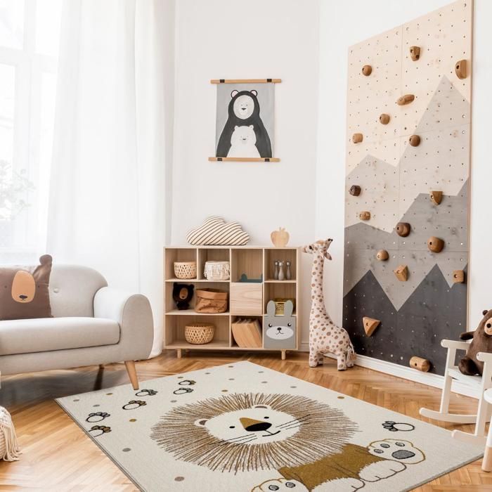Tapis enfant 120x170 rectangle tissé crème motif animaux SWEETLION