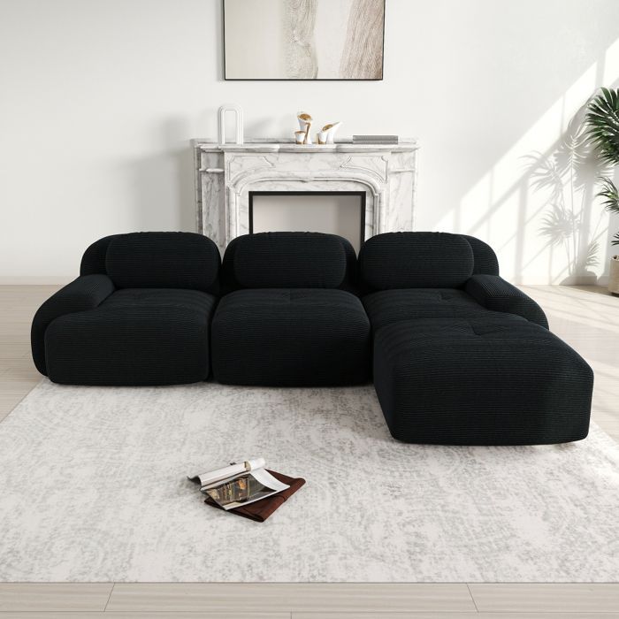 Canapé d'angle modulable, sans montage, ergonomique et adapté aux animaux de compagnie, en velours côtelé avec accoudoirs