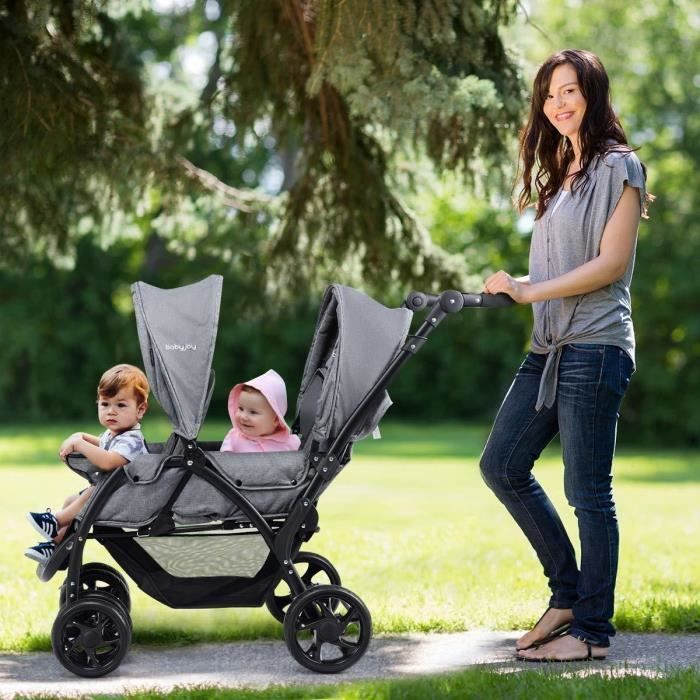 Giantex Folding Tandem Double Stroller, 0 to 36 Months, Adjustable Handlebar, Reclining Backrests, Adjustable Footrest