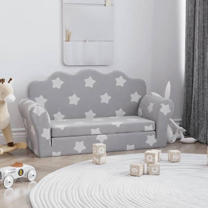 vidaXL Children's 2-Seater Sofa Bed, Daybed with Backrest and Armrests, Guest Bed for Toddlers' Bedroom, Light Grey 357058