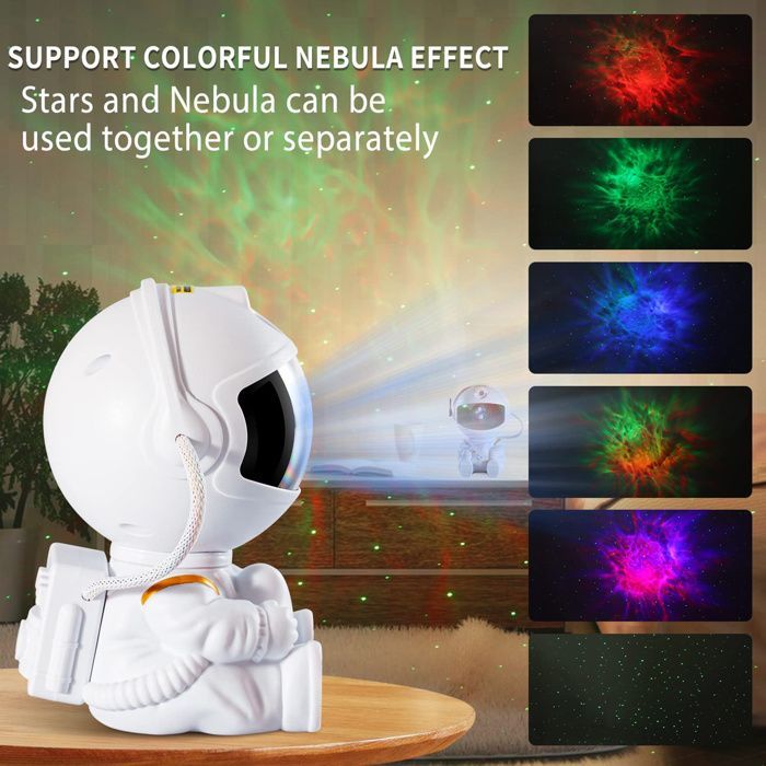 Astronaute Projecteur ciel etoile avec Nébuleuse et Étoile, Minuterie, Télécommande et Angle Réglable pour les enfants