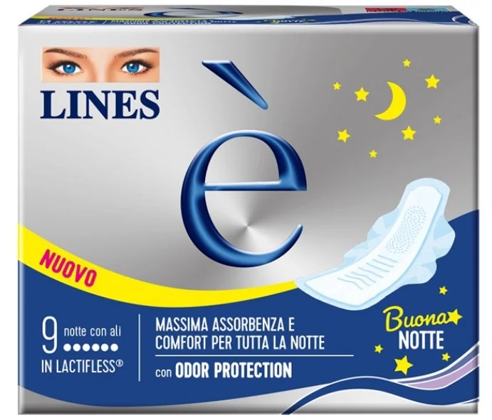 LINES Lines E' Notte Tragepackung, 9 flexible, saugfähige Einlagen