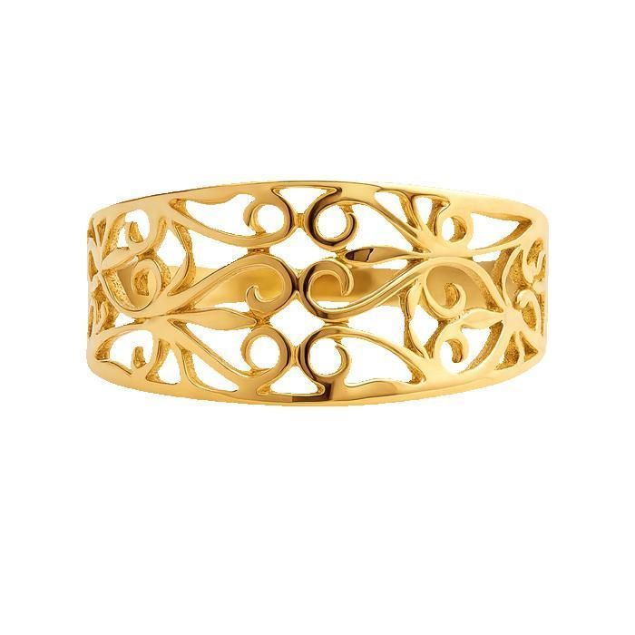 Women's Wide Openwork Filigree Ring in 18K Gold Plated Design – Statement Ring with Retro/Baroque Style Swirls – Elegant Jewelry
