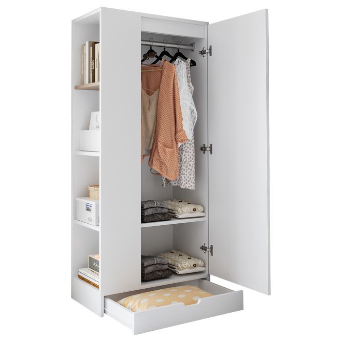 Armoire 70 cm blanche 1 porte avec étagères réglables et grand volume modulable